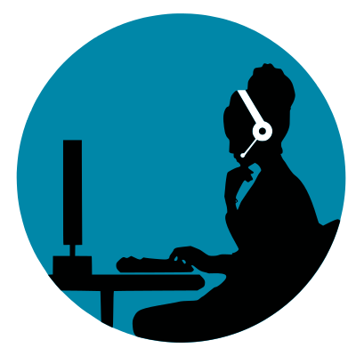 Woman using a computer with a headset