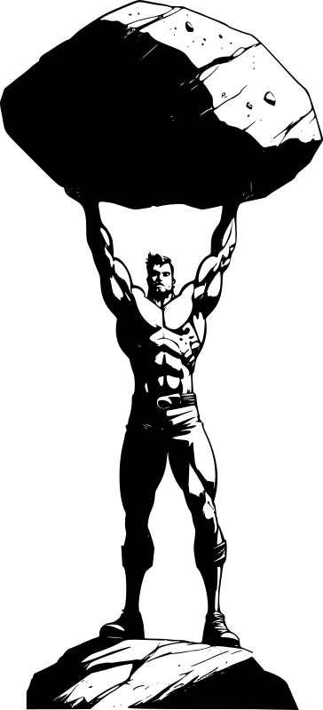 Muscular person lifting a boulder over his head