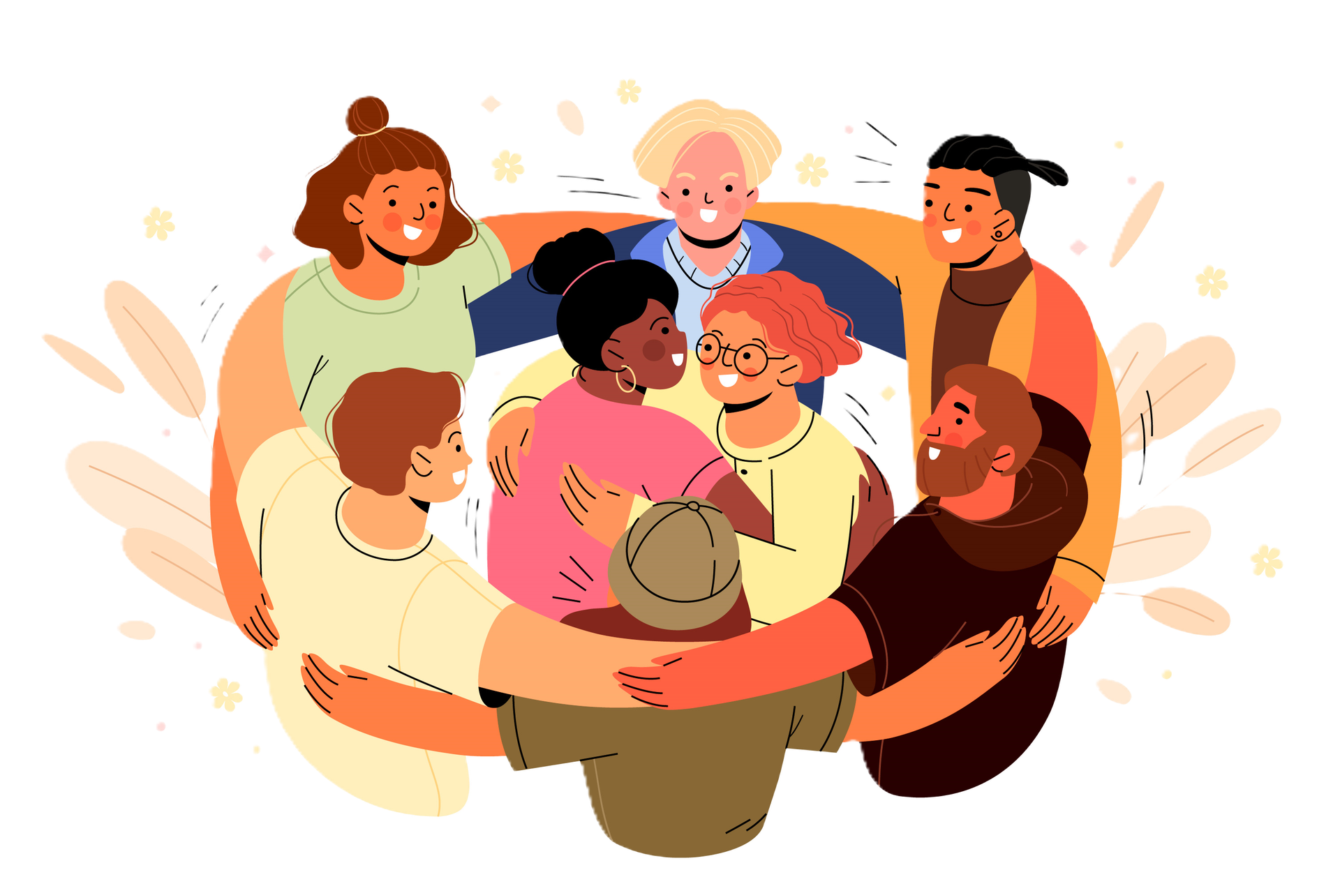 A group of diverse youth embracing